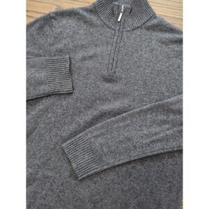 Qi Gray Sweater Long Sleeve 1/4 Zip MockNeck 100% Cashmere Minimalist Money Sz S
